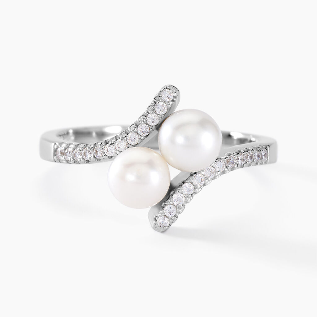 Bague Lua Argent Blanc Perle De Culture Oxyde De Zirconium - Bagues avec pierre Femme | Histoire d’Or