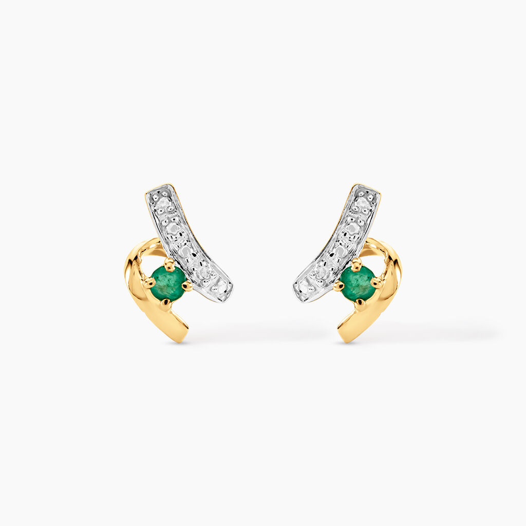 Boucles D'oreilles Puces Loubra Or Jaune Emeraude - Clous d'oreilles Femme | Histoire d&rsquo;Or