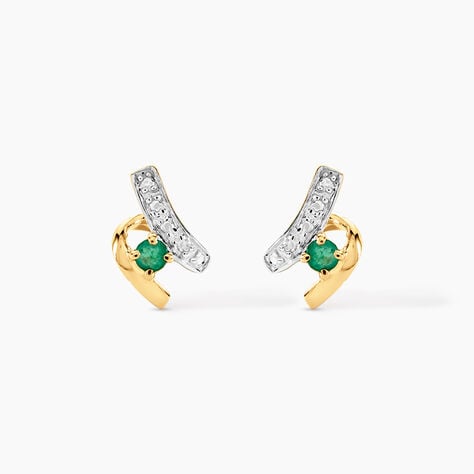 Boucles D'oreilles Puces Loubra Or Jaune Emeraude - Clous d'oreilles Femme | Histoire d&rsquo;Or