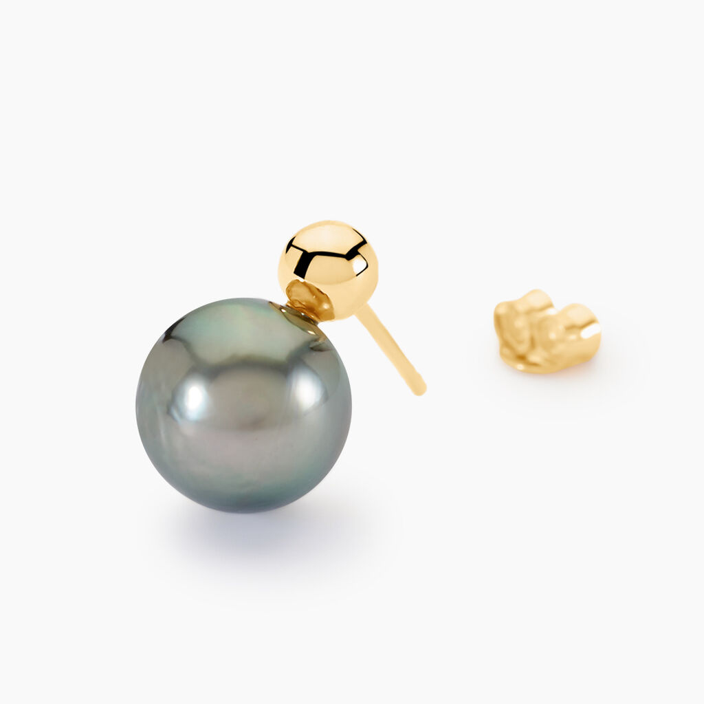 Boucles D'oreilles Puces Baroque Or Jaune Perle De Culture De Tahiti - Clous d'oreilles Femme | Histoire d&rsquo;Or