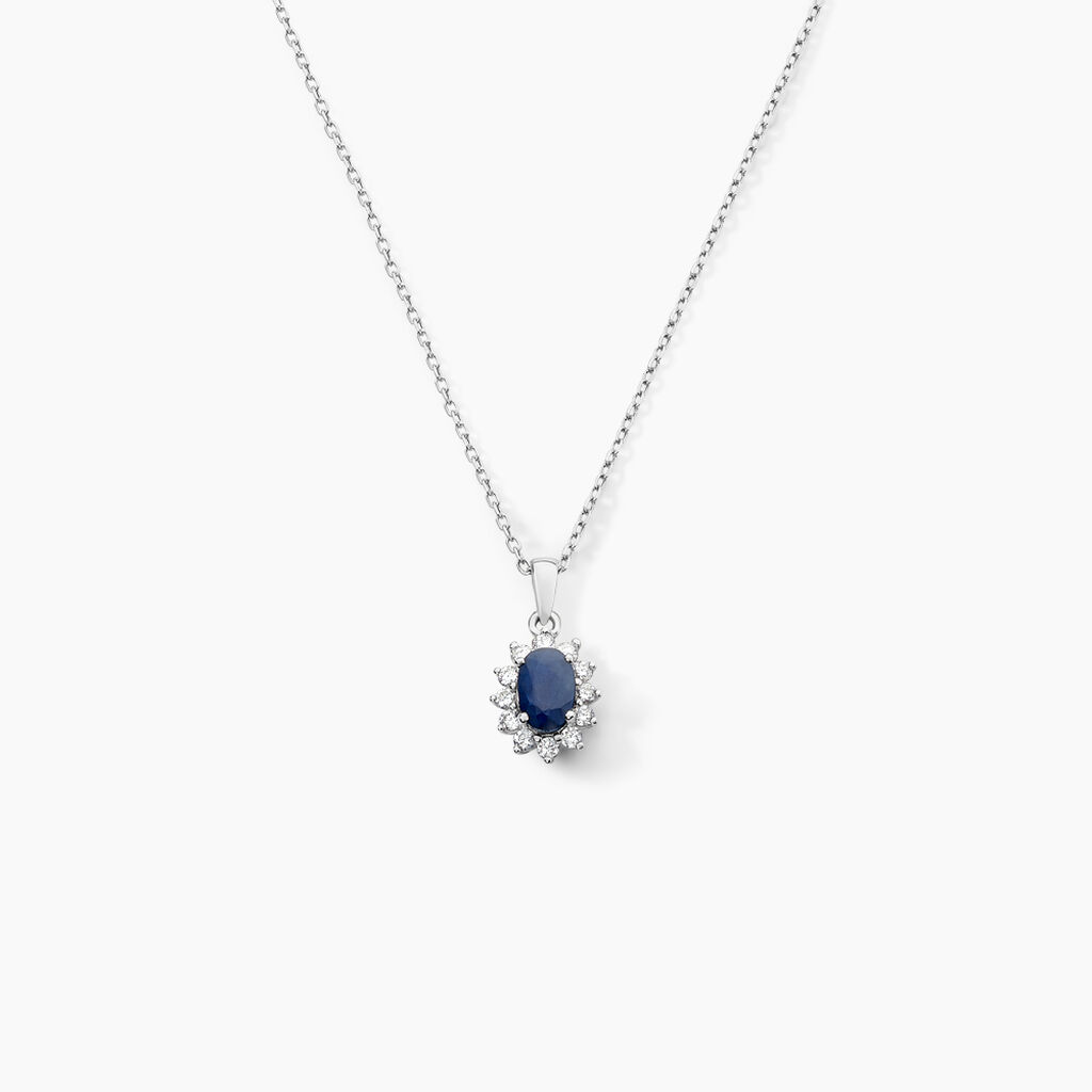 Pendentif Or Blanc Saphir Diamants - Pendentifs Femme | Histoire d’Or