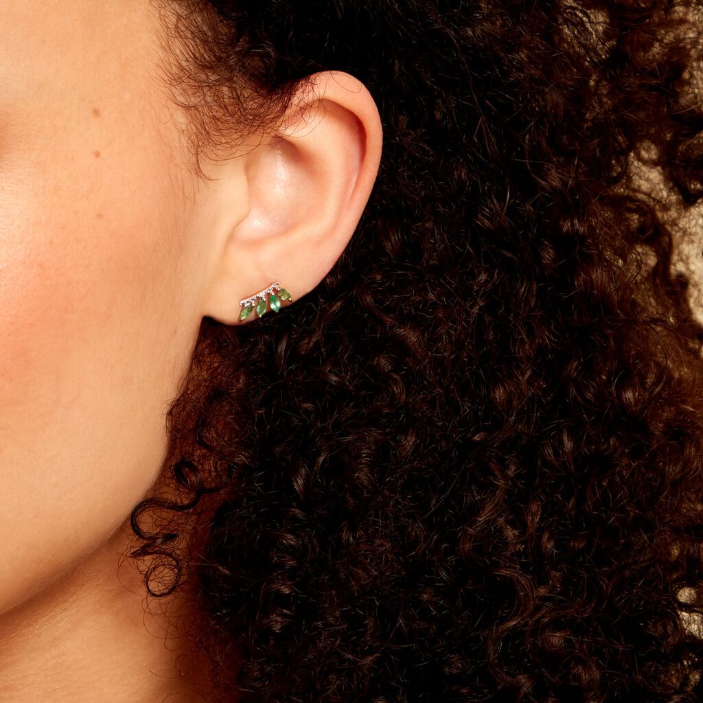Boucles D'oreilles Puces Navette Or Jaune Emeraude Diamant - Clous d'oreilles Femme | Histoire d’Or