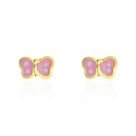 Boucles D'oreilles Puces Papillon Rose Or Jaune - Clous d'oreilles Enfant | Histoire d’Or