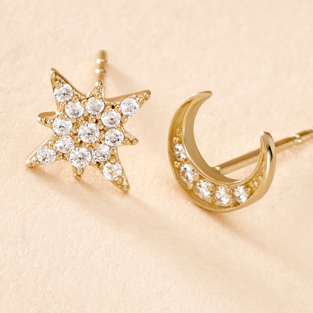 Boucles D'oreilles Dépareillées Munroe Or Jaune Oxyde De Zirconium - Boucles d'oreilles Femme | Histoire d’Or