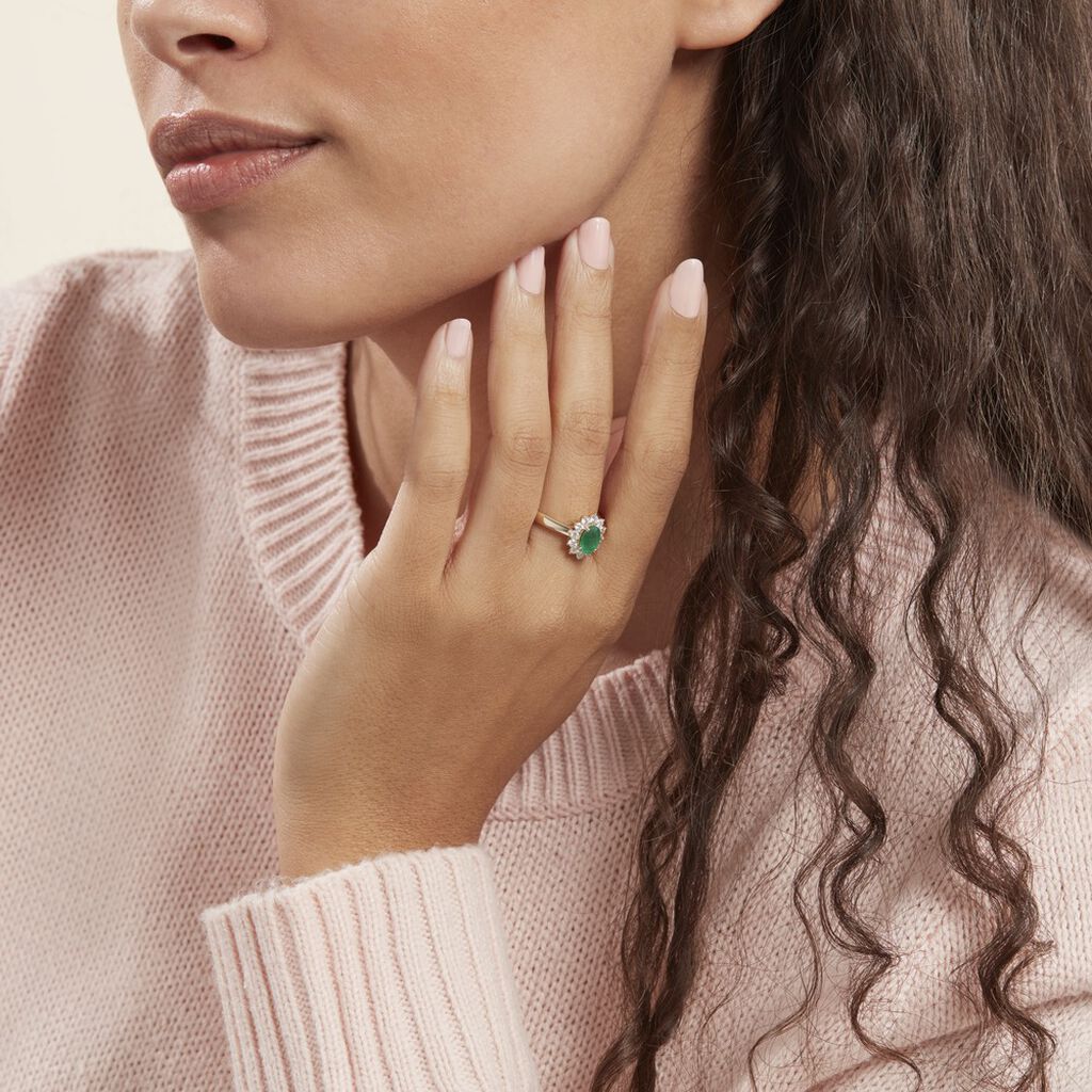 Bague Or Jaune Emeraude Diamants - Bagues solitaires Femme | Histoire d’Or