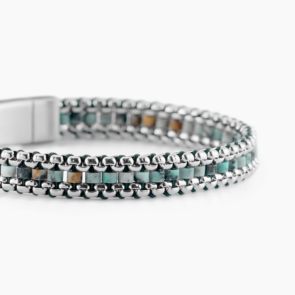 Bracelet Naturel Acier Blanc Jaspe Africain - Bracelets Homme | Histoire d&rsquo;Or