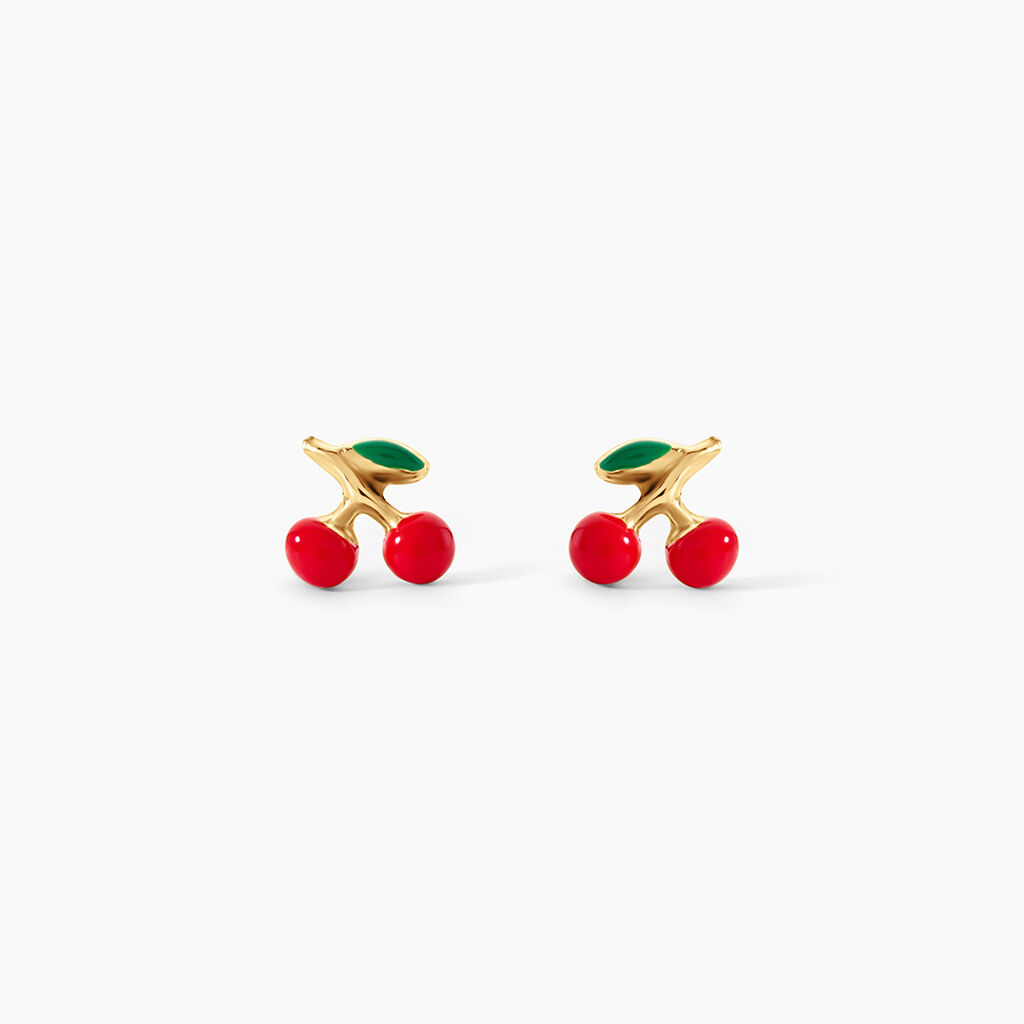 Boucles D'Oreilles Puces Cherry Cerise Argent Dor&eacute; A L'Or 750/1000 - Boucles d'oreilles fantaisie Enfant | Histoire d&rsquo;Or