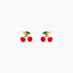 Boucles D'Oreilles Puces Cherry Cerise Argent Dor&eacute; A L'Or 750/1000 - Boucles d'oreilles fantaisie Enfant | Histoire d&rsquo;Or