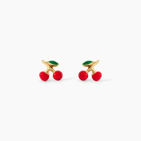 Boucles D'Oreilles Puces Cherry Cerise Argent Dor&eacute; A L'Or 750/1000 - Boucles d'oreilles fantaisie Enfant | Histoire d&rsquo;Or