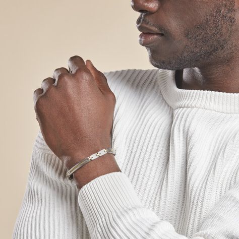 Bracelet Acier Blanc Et Plaqué Or Tiago Diamant - Bracelets Homme | Histoire d’Or