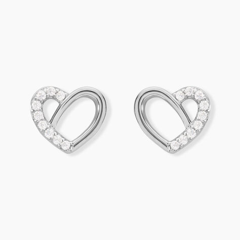 Boucles D'oreilles Puces Dorthea Argent Blanc Oxyde De Zirconium - Boucles d'Oreilles Coeur Femme | Histoire d’Or