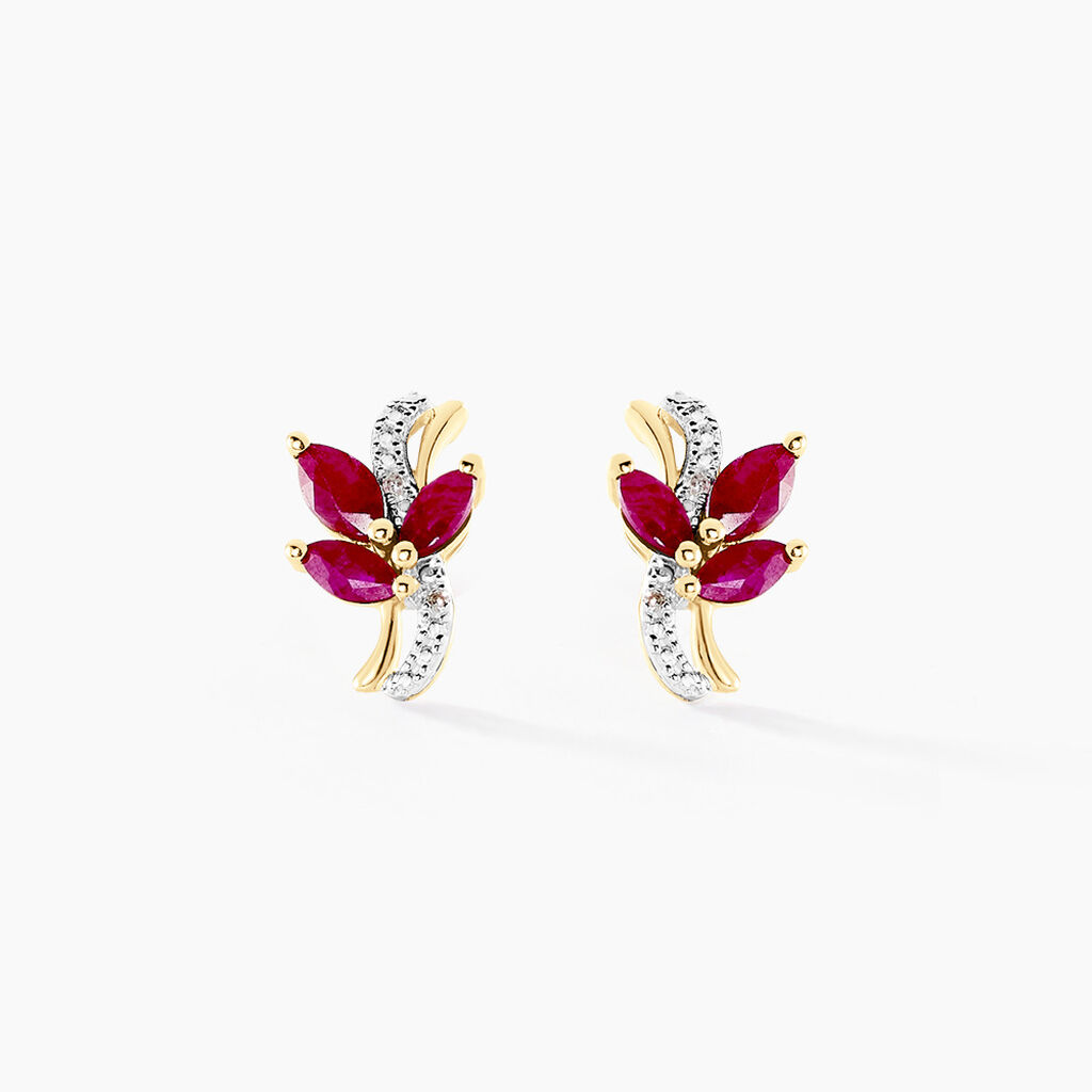 Boucles D'oreilles Puces Angie Or Jaune Rubis Diamant - Clous d'oreilles Femme | Histoire d&rsquo;Or