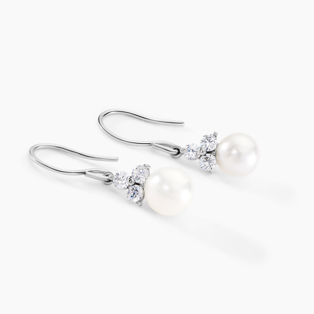 Boucles D'oreilles Pendantes Taissia Or Blanc Perle Culture Et Oxyde - Boucles d'oreilles pendantes Femme | Histoire d’Or