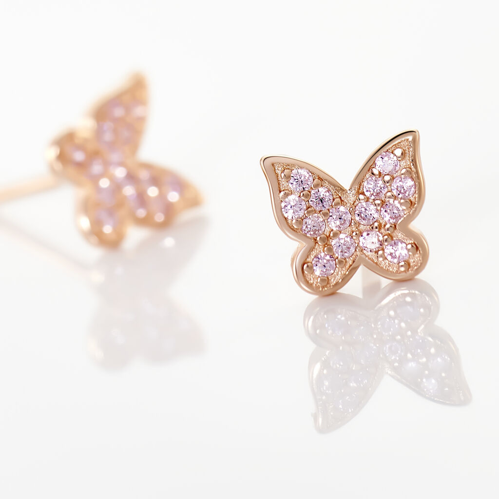 Boucles D'oreilles Puces Anne-lise Argent Rose Oxyde De Zirconium - Boucles d'oreilles fantaisie Femme | Histoire d’Or