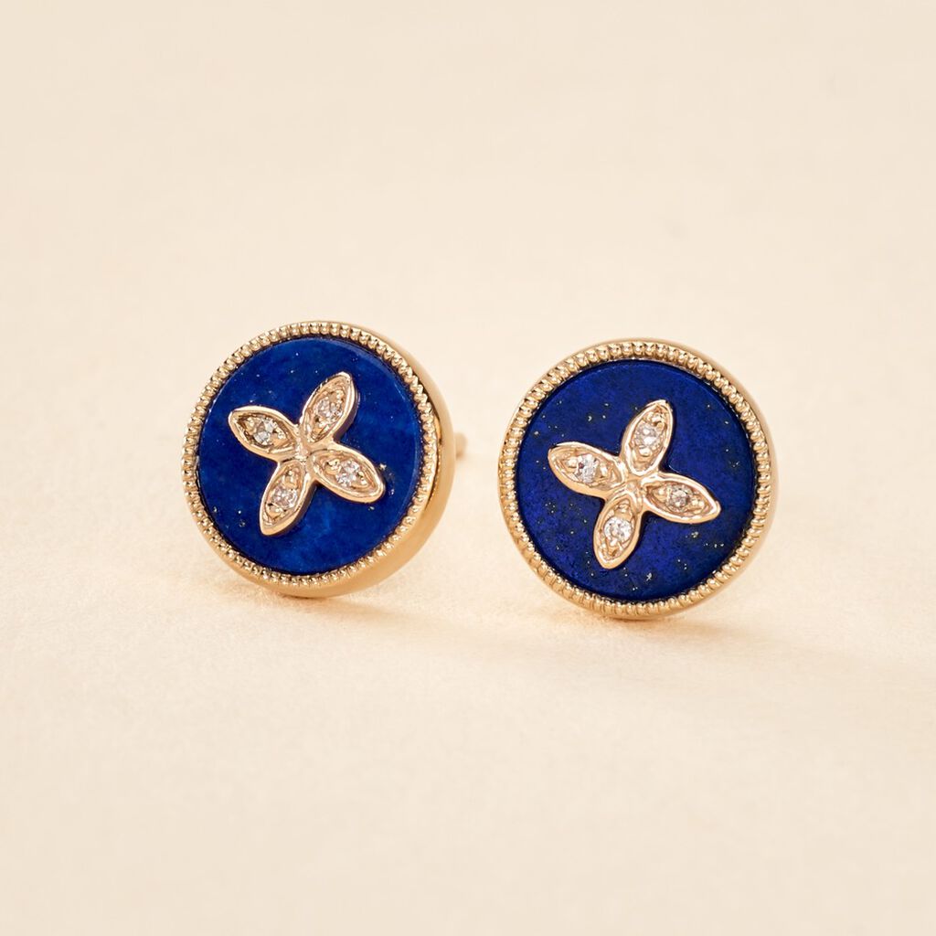 Boucles D'oreilles Puces Talisman Or Jaune Lapis Lazuli Diamant - Clous d'oreilles Femme | Histoire d&rsquo;Or