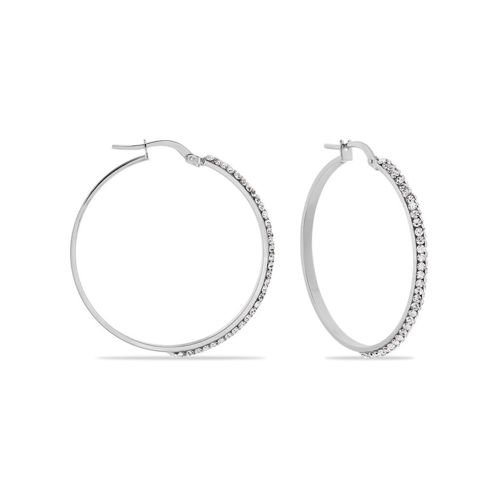 Cr&eacute;oles Sandrine Or Blanc Strass - Boucles d'oreilles empierr&eacute;es Femme | Histoire d&rsquo;Or