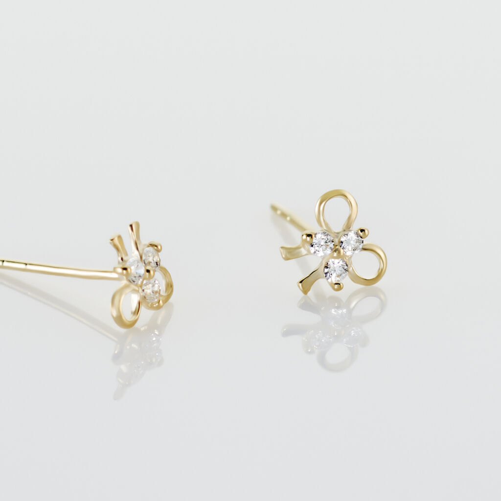 Boucles D'oreilles Puces Darina Noeud Or Jaune Oxyde De Zirconium - Clous d'oreilles Famille | Histoire d’Or