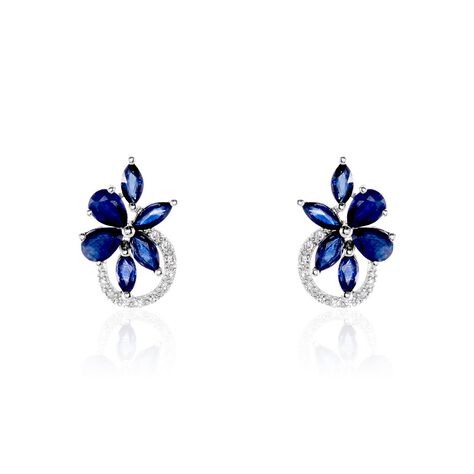 Boucles D'oreilles Puces Bouquet Or Blanc Saphir Et Diamant - Clous d'oreilles Femme | Histoire d’Or