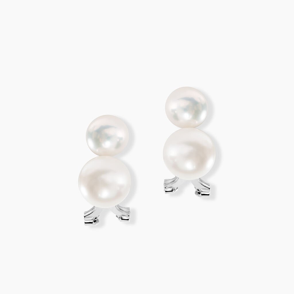 Boucles D'oreilles Clips Argent Blanc Viano Perles Oxydes - Boucles d'oreilles fantaisie Femme | Histoire d’Or