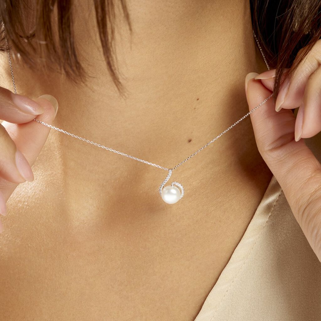 Collier Lucinda Or Blanc Perle De Culture Et Oxyde De Zirconium - Colliers Femme | Histoire d’Or
