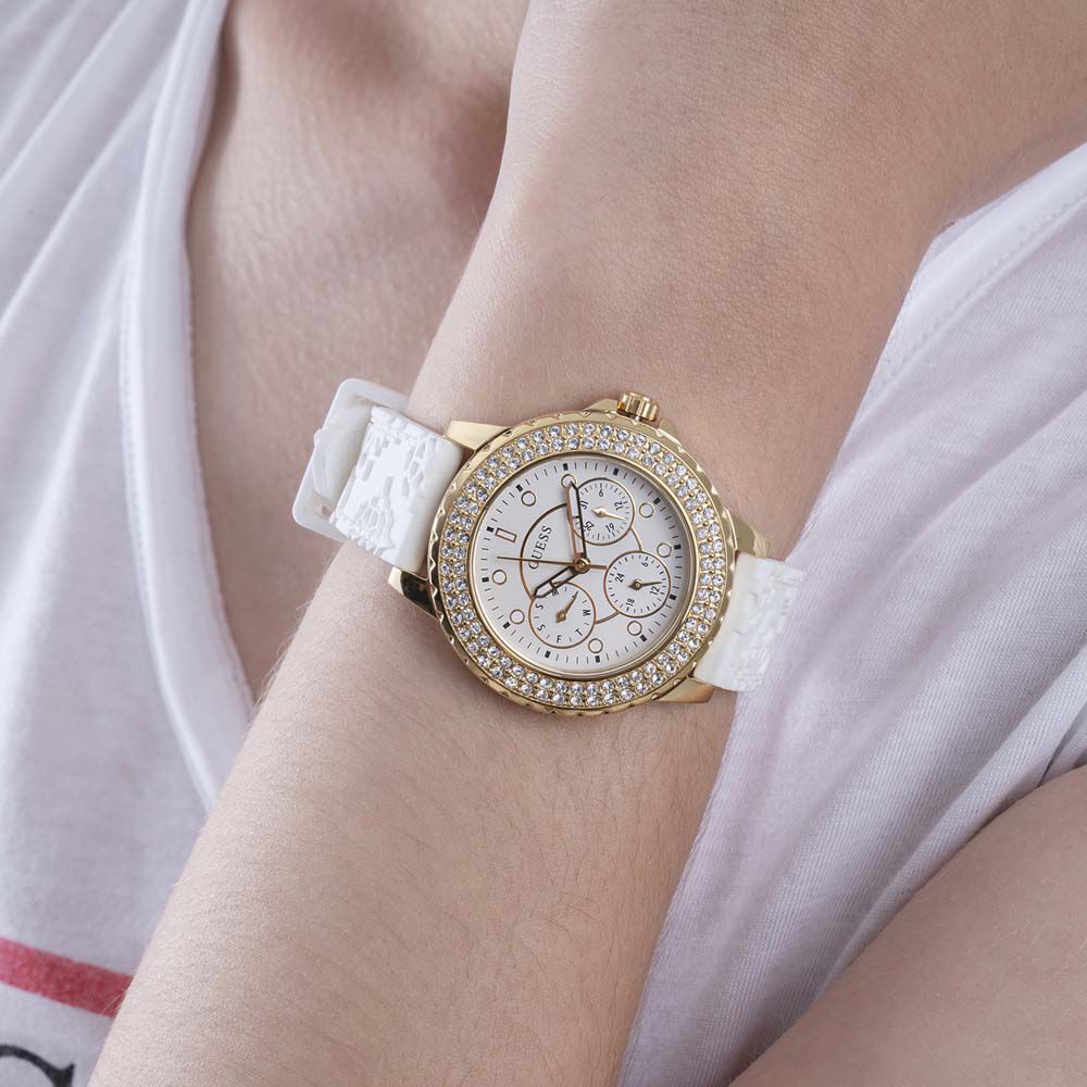 Montre Femme Guess à Cadran Psychédélique - Bracelet Blanc, Jamais Portée, Sans étiquette