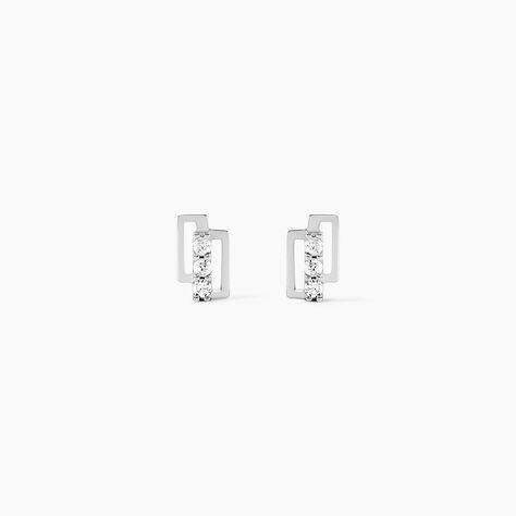 Boucles D'oreilles Puces Eoin Or Blanc Oxyde De Zirconium - Clous d'oreilles Femme | Histoire d&rsquo;Or