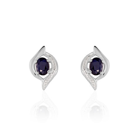 Boucles D'oreilles Puces Lydia Or Blanc Saphir - Clous d'oreilles Femme | Histoire d’Or