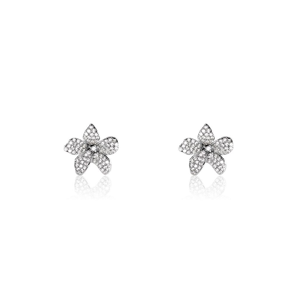 Boucles D'oreilles Puces Argent Blanc Catherine Oxydes De Zirconium - Boucles d'oreilles fantaisie Femme | Histoire d’Or