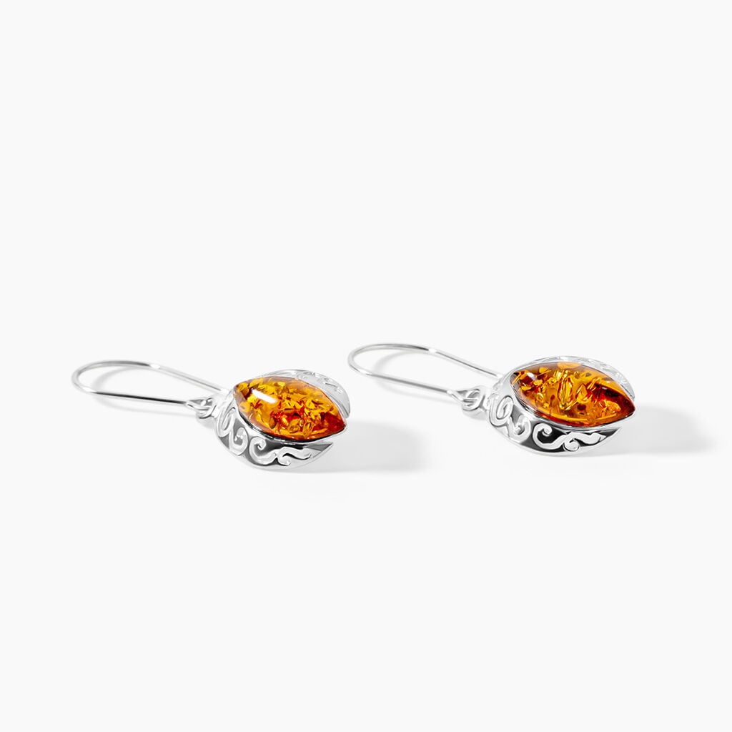 Boucles D'oreilles Argent Blanc Enya Ambre - Boucles d'oreilles empierr&eacute;es Femme | Histoire d&rsquo;Or