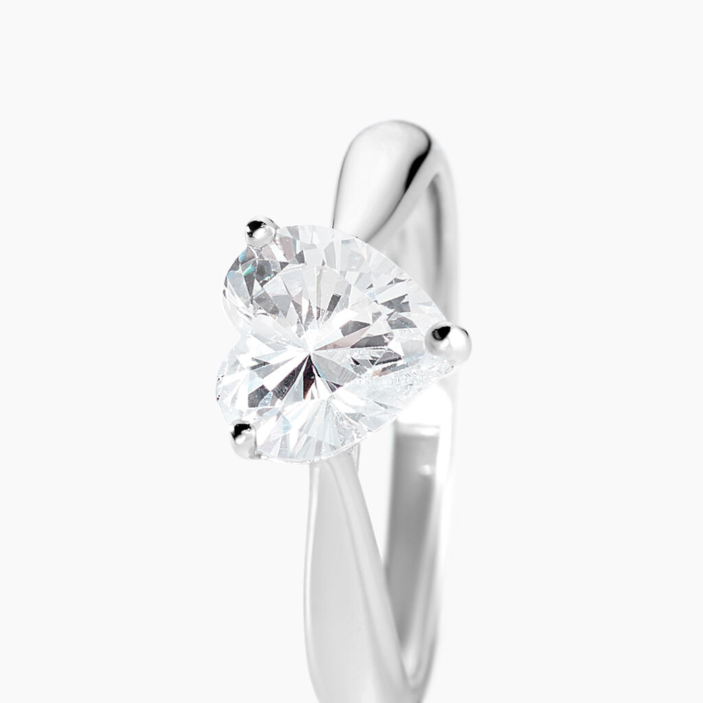 Bague Solitaire Geranium Argent Blanc Oxyde De Zirconium - Bagues solitaires Femme | Histoire d&rsquo;Or