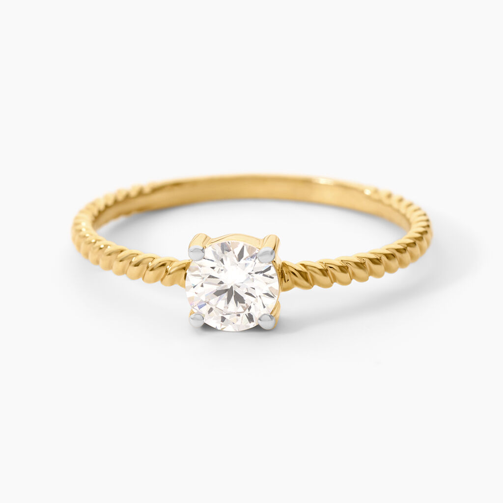 Bague Cymbeline Argent Dor&eacute; A L'Or 750/1000 Oxyde De Zirconium - Bagues solitaires Femme | Histoire d&rsquo;Or