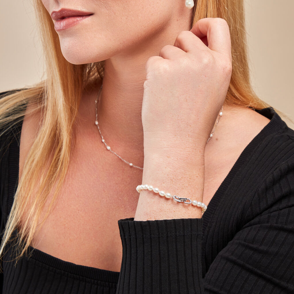 Bracelet Onassis Argent Blanc Perle De Culture Oxyde De Zirconium - Bracelets Femme | Histoire d’Or