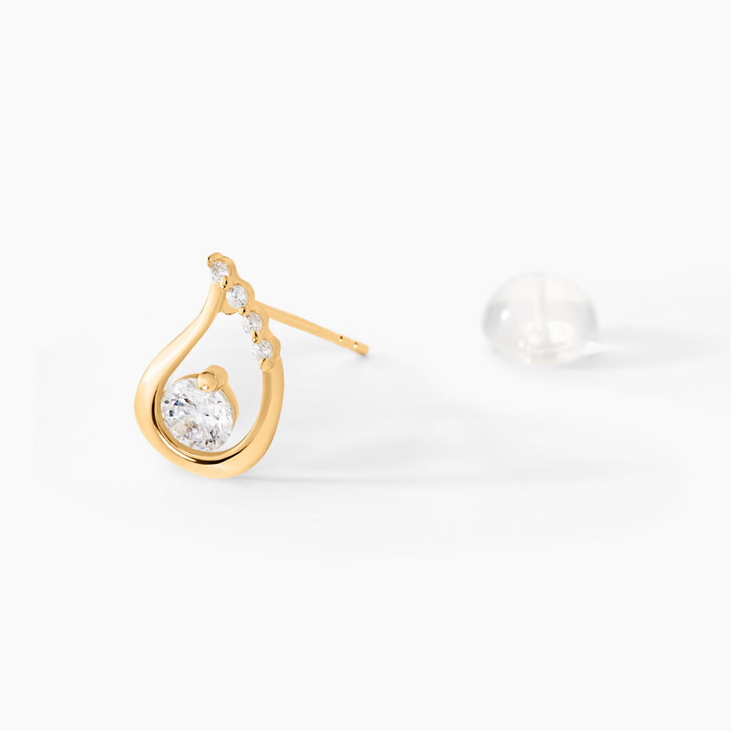 Boucles D'oreilles Puces Helie Goutte Or Jaune Oxyde De Zirconium - Clous d'oreilles Femme | Histoire d’Or