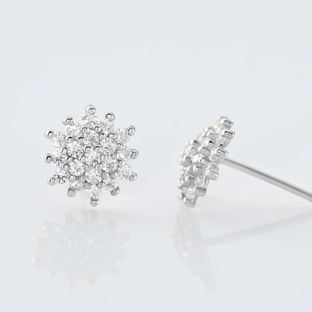 Boucles D'oreilles Puces Or Blanc Kristel Oxydes De Zirconium - Clous d'oreilles Femme | Histoire d’Or