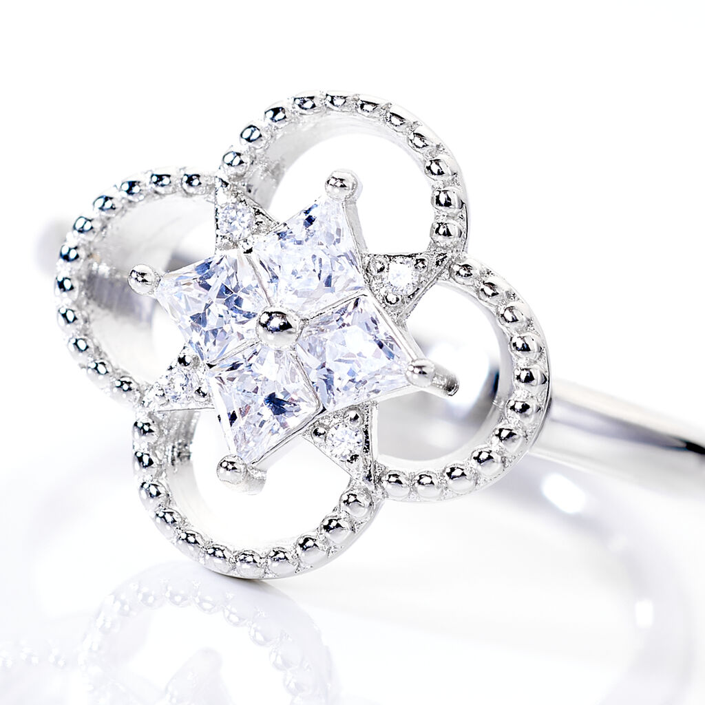 Bague Laetizia Fleur Argent Blanc Oxyde De Zirconium - Bagues avec pierre Femme | Histoire d’Or