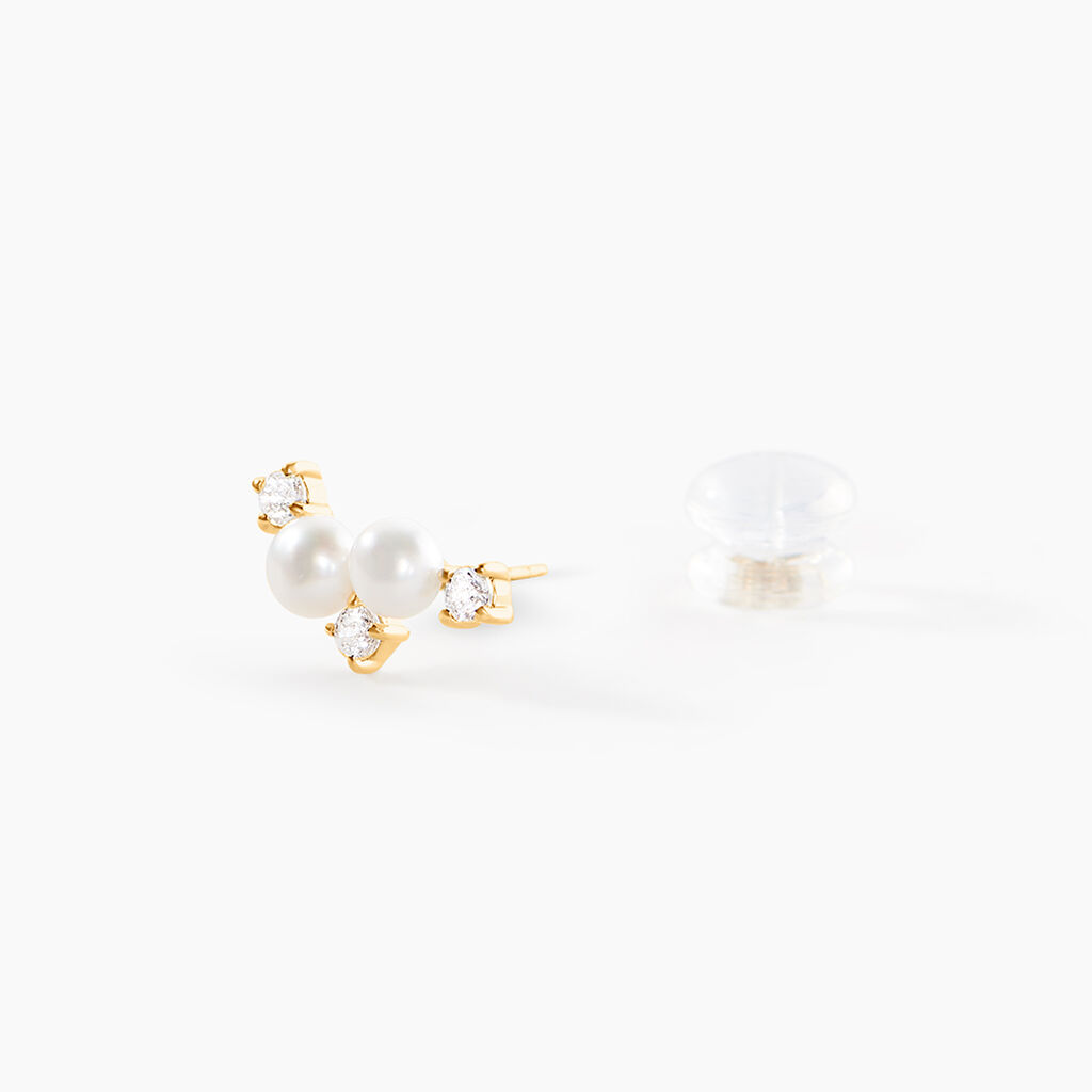Boucles D'Oreilles Puces Katri Or Jaune Perle De Culture Oxyde De Zirconium - Clous d'oreilles Femme | Histoire d&rsquo;Or