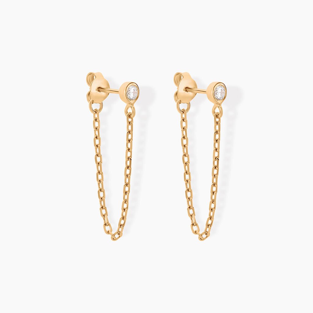 Boucles D'oreilles Pendantes Plaqué Or Lienard Oxydes De Zirconium - Boucles d'oreilles fantaisie Femme | Histoire d’Or