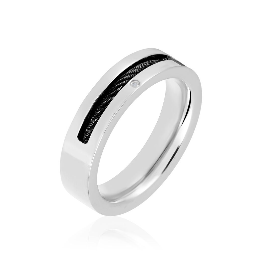 Bague Acier Blanc Stelios Diamant - Bagues avec pierre Homme | Histoire d’Or