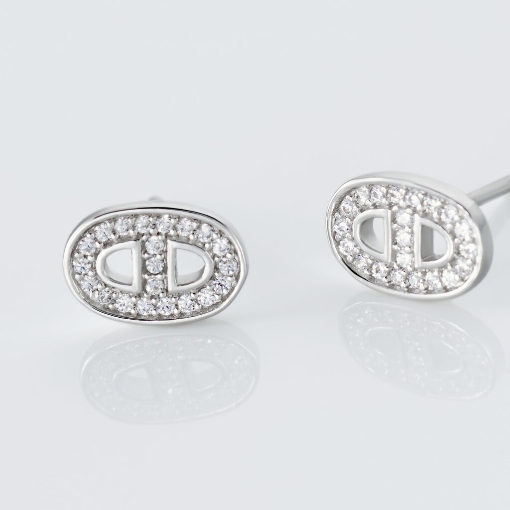 Boucles D'oreilles Puces Argent Blanc Caprina Oxydes De Zirconium - Boucles d'oreilles fantaisie Femme | Histoire d’Or