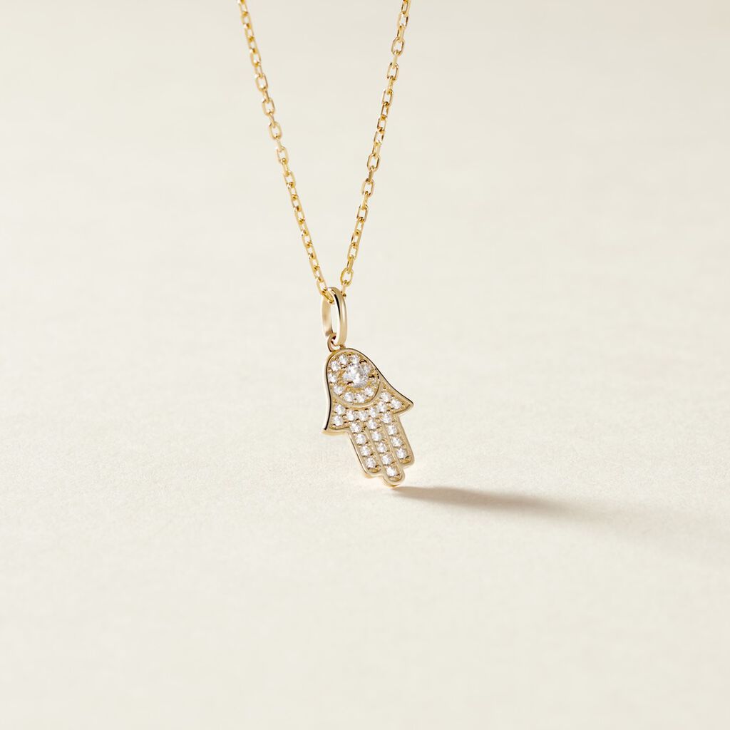 Pendentif Fatima Or Jaune Oxyde De Zirconium - Pendentifs Femme | Histoire d&rsquo;Or