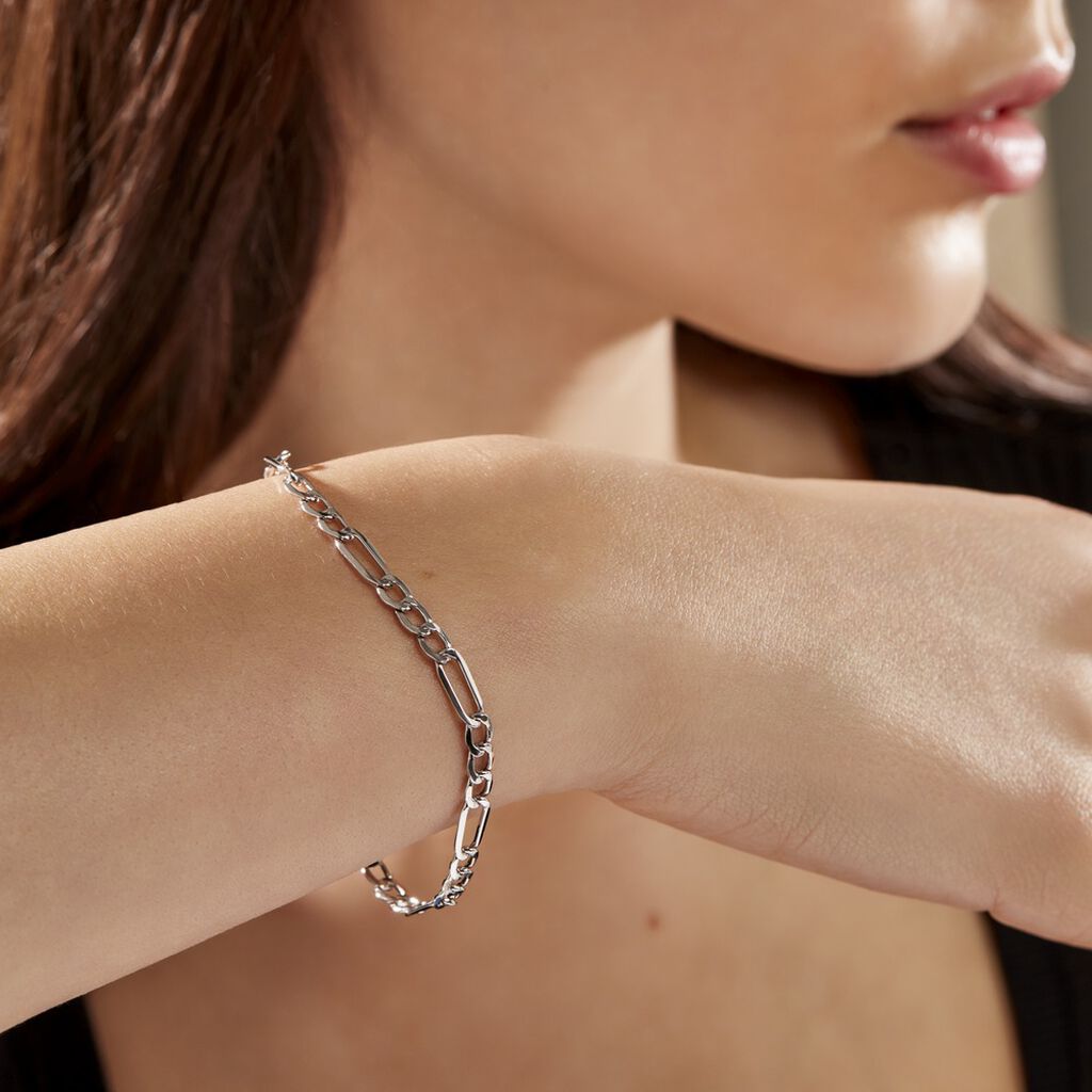 Bracelet Or Blanc Maille Alternée 1/3 - Bracelets chaîne Femme | Histoire d’Or