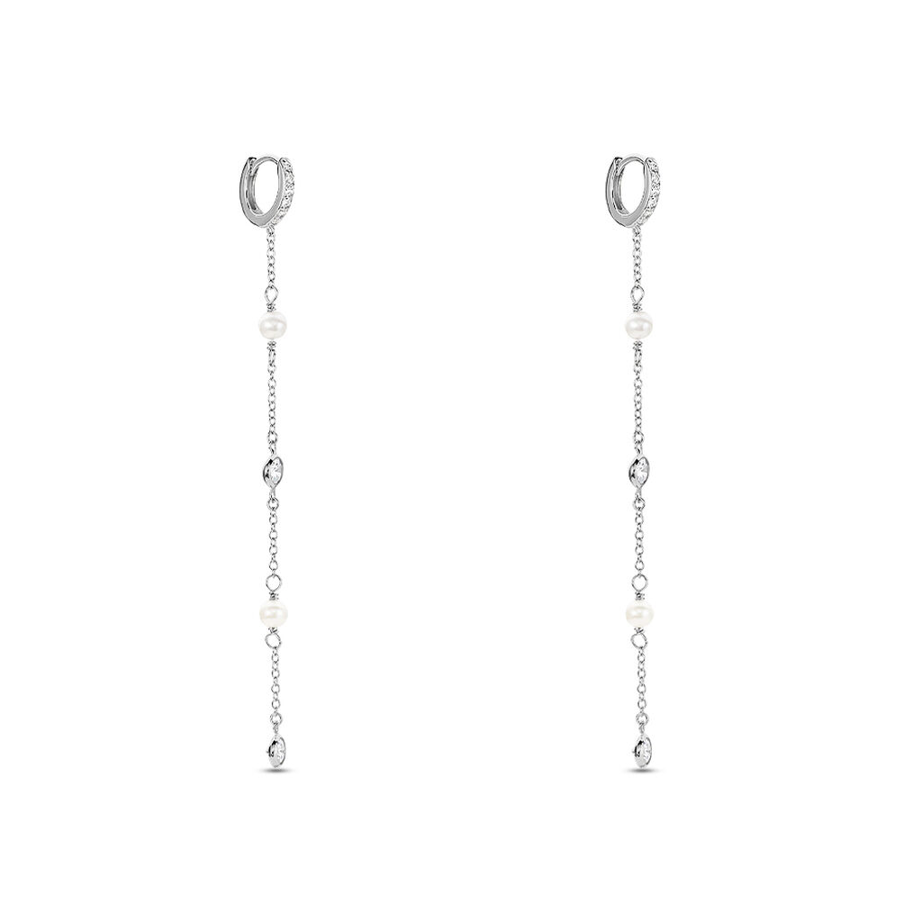 Créoles Cadogan Argent Blanc Perle De Culture Oxyde De Zirconium - Boucles d'oreilles créoles Femme | Histoire d’Or