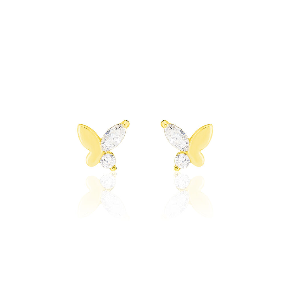 Boucles D'oreilles Puces Evaelle Papillon Or Jaune Oxyde De Zirconium - Clous d'oreilles Femme | Histoire d’Or
