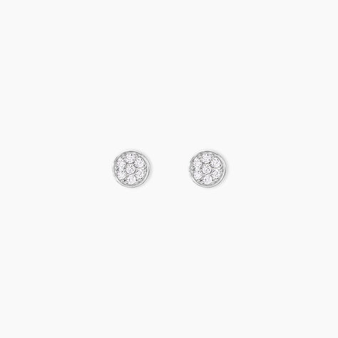 Boucles D'oreilles Puces Dorie Pastille Serti Clos Or Blanc Oxyde - Clous d'oreilles Femme | Histoire d&rsquo;Or