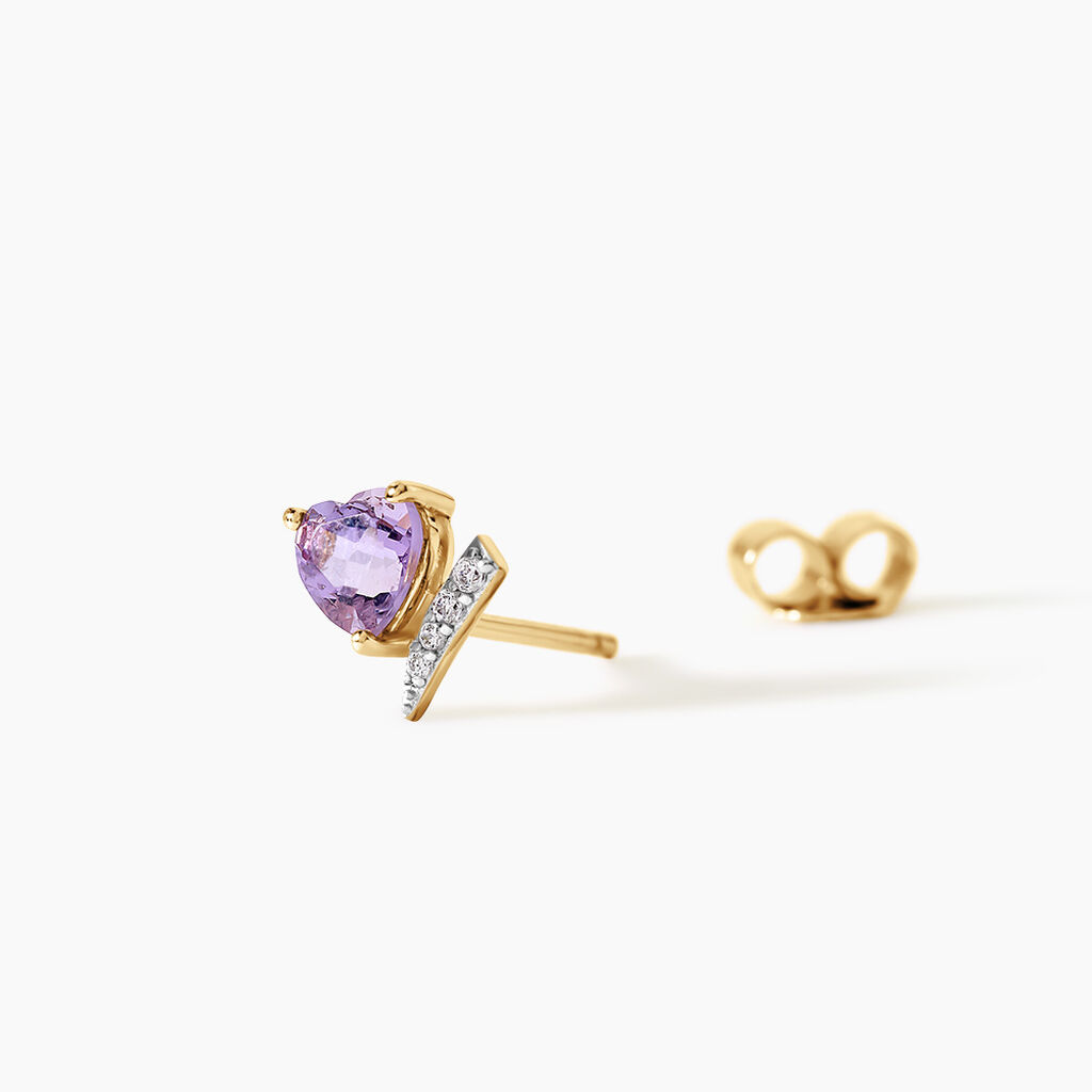 Boucles D'Oreilles Puces Eva Argent Dor&eacute; A L'Or 750/1000 Am&eacute;thyste Oxyde De Zirconium - Clous d'oreilles Femme | Histoire d&rsquo;Or