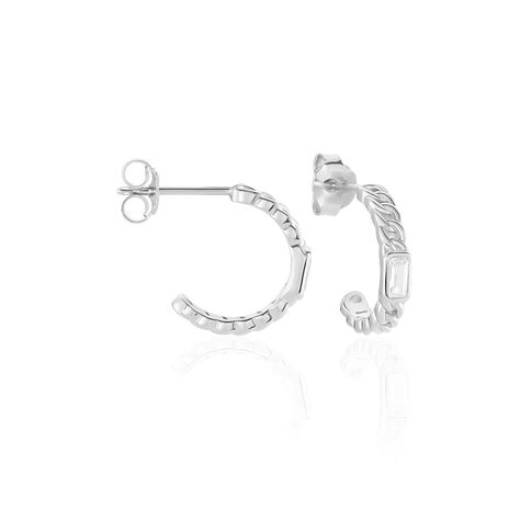 Demi Cr&eacute;oles Eldi Argent Blanc Oxyde De Zirconium - Boucles d'oreilles cr&eacute;oles Femme | Histoire d&rsquo;Or