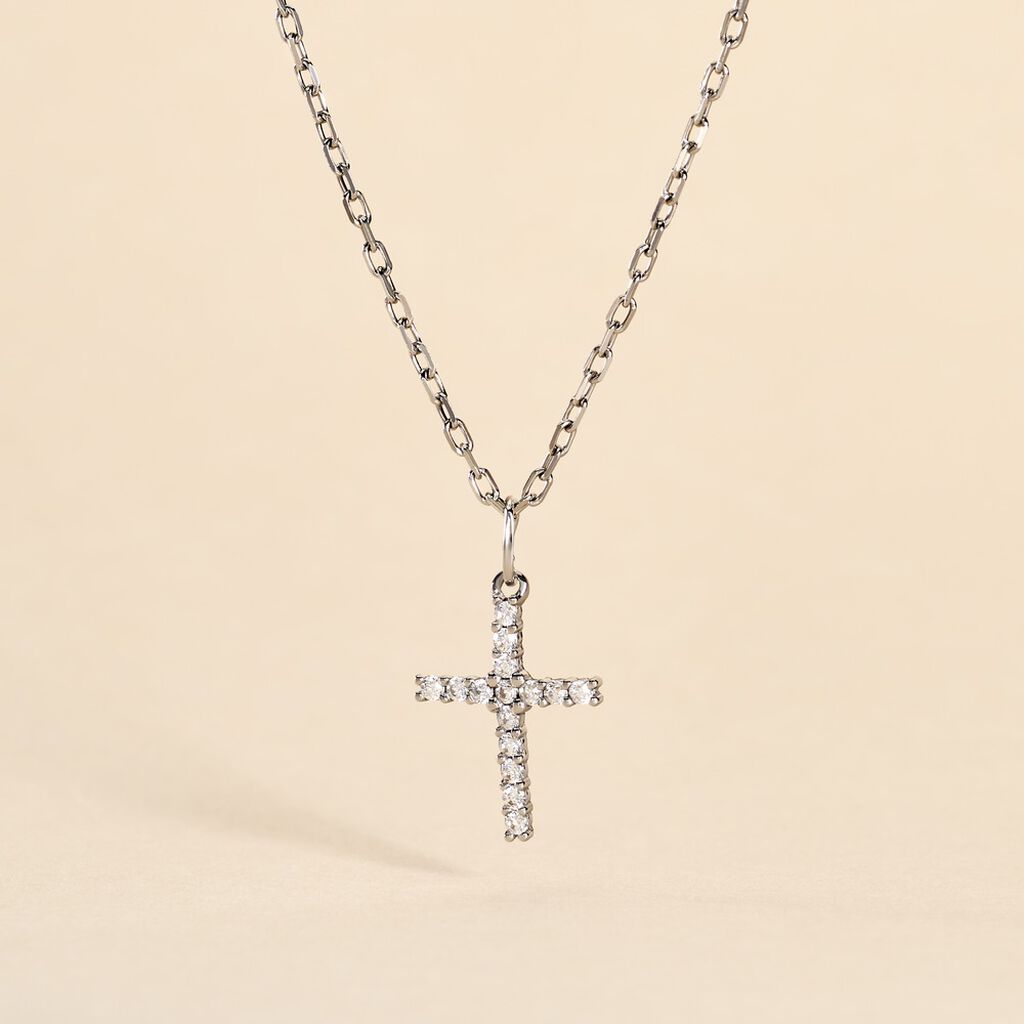 Pendentif Canice Croix Or Blanc Oxyde De Zirconium - Pendentifs Communion Femme | Histoire d’Or