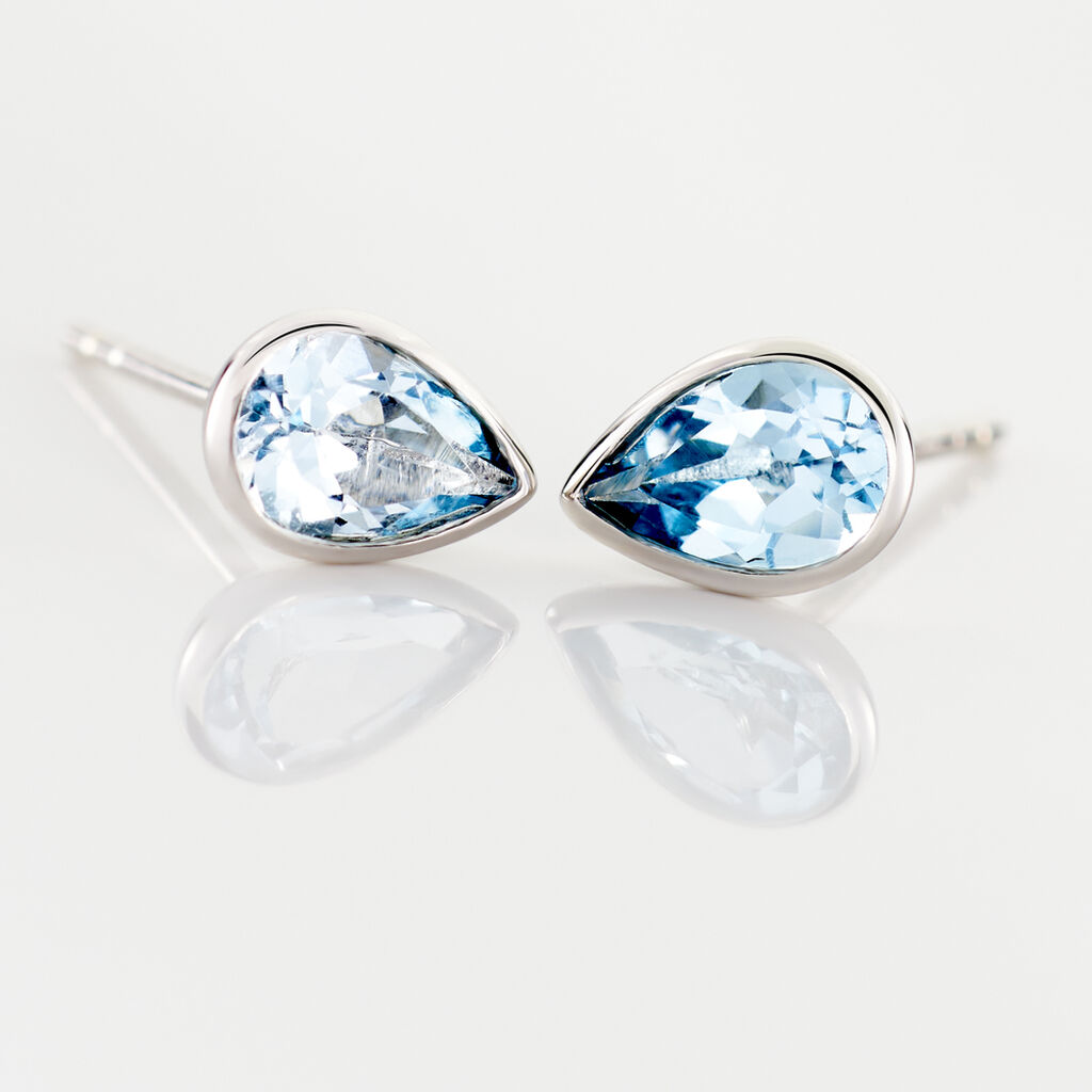 Boucles D'oreilles Puces Fassia Or Blanc Topaze - Clous d'oreilles Femme | Histoire d’Or