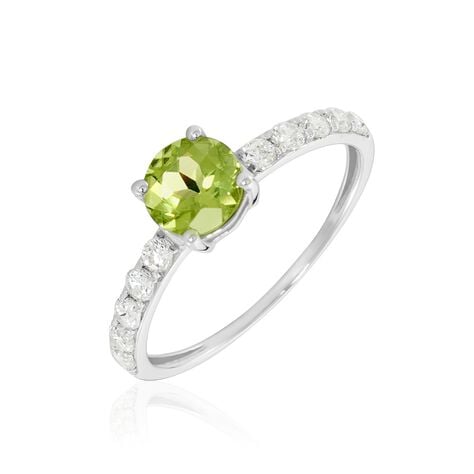 Bague Or Blanc Monroe P&eacute;ridot Oxydes De Zirconium - Bagues solitaires Femme | Histoire d&rsquo;Or