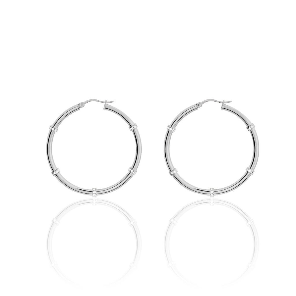 Créoles Aivy Rondes Acier Blanc Strass - Boucles d'oreilles créoles Femme | Histoire d’Or